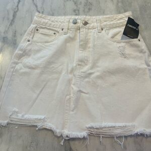 Forever 21 White Distressed Denim Skirt